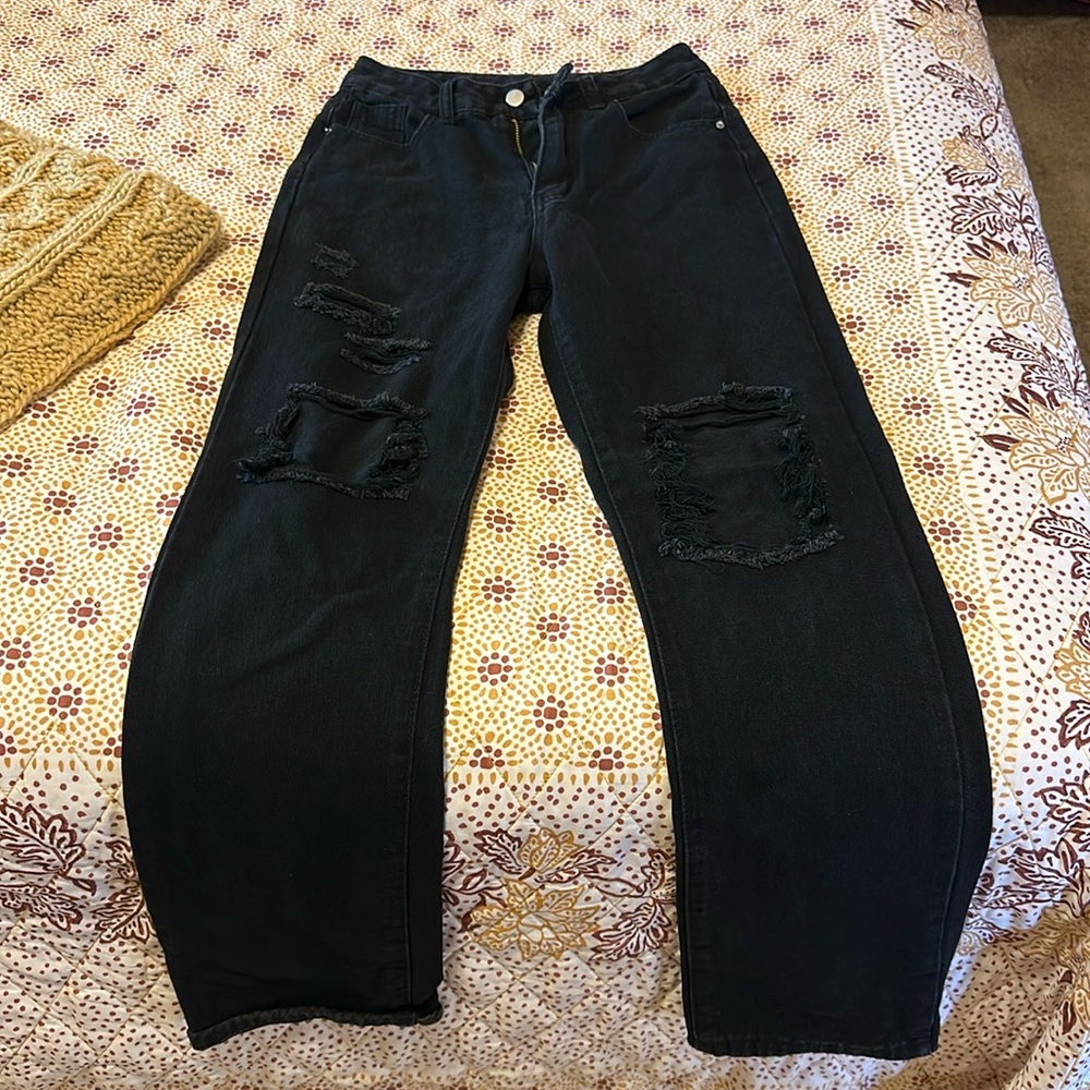 Black denim high waisted jeans